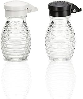 Moisture Proof Salt and Pepper Shakers, Black and White Lids Spring Loaded, No Clog, 2 Oz, Set of 2