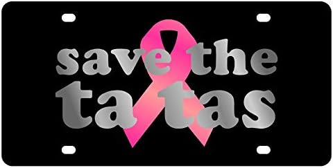 Carbon Steel License Plate- Save The TaTa's Mirror Word, Pink Mirror Ribbon