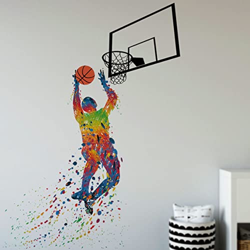 Healifty Player Stick Basketball Self Watercolor Home Wall Peel Giant Tile Kids Cling Room Sticker Removable Teens Sticker: Man Bedroom Window Playroom Flower Decor: Boys Decor Stickers #TOP5
