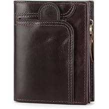 BAIGIO Genuine Leather Wallets for Men, Large Capacity Mens Bifold Wallet Leather RFID Blocking with Huge Zip Coin Pocket, 14 Credit Card Slots, Mens Cash Wallet in Gift Box, Brown
