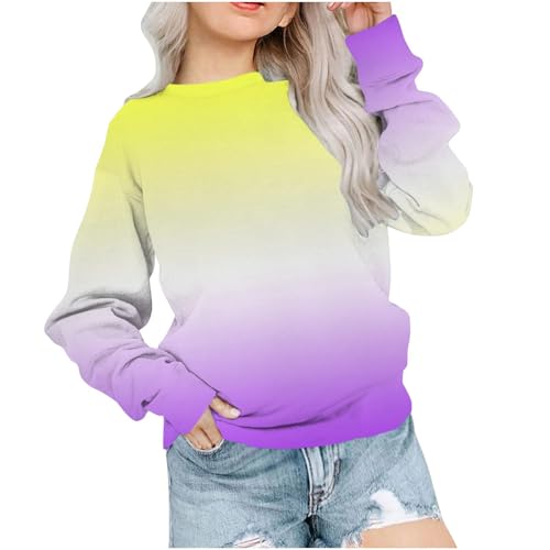 Girls Fall Sweatshirts Preppy Gradient Crewneck Long Sleeve Sweatshirt Casual Loose Athletic Pullover Tops