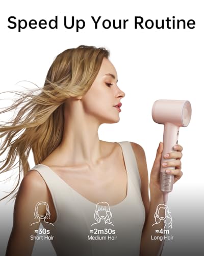 Image of Laifen Hair Dryer, High Speed 200M Ionic Blow Dryer with 110, 000 RPM Brushless Motor for Fast Drying, Low Noise, Hairdryer with Magnetic Nozzle Pink