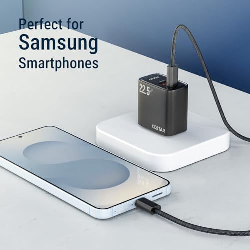 Image of COSTAR Original 22.5W Dual Port Charger(USB & Type C) with Type C to C Cable, Fast Charger,Compatible with Samsung Galaxy(Ultra /+ /Fe, S /Z /A /M /F All Series), iPhone & Type-C Devices(Black)