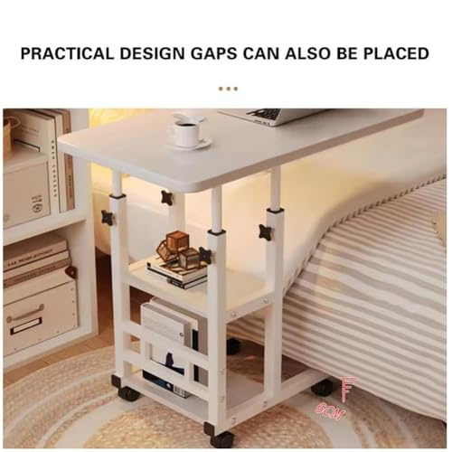 Image of Height Adjustable c Table with Wheels, Small Overbed Tables, End Table with Storage Shelves, Sofa Desk Hospital Laptop Stand Drawing Desk Mobile Couch Snack Side Desks with Tiltable Drawing Board