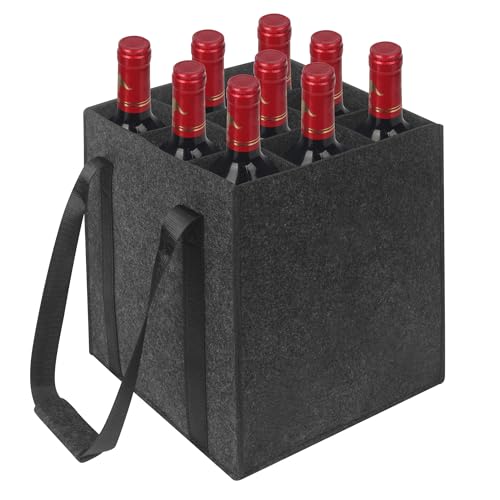 ACOMTUO Borse Porta Vino Portabottiglie, Porta Bottiglie Acqua con 9 Scomparti, Riutilizzabile Portabottiglie, per 9 Bottiglie de Acqua o Vino Max. 1,5 litri (Grigio) (9 Caselle)