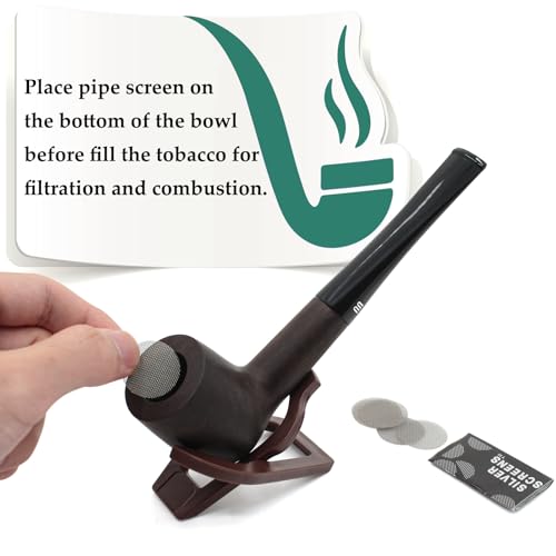 Tobacco Pipe Set,Handmade Wood Tobacco Smoking Pipe,Pipe Starter Kit for Beginner with Replaceable Pipe Filters Pipe Stand Pipe Bowl Screens Pipe Cleaners 3 in 1 Pipe Tool and Accessories - Image 4