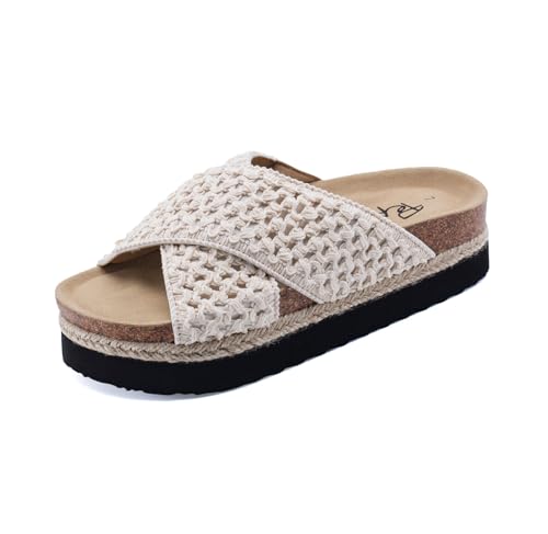 Image of PepStep Slide Sandals for Women with Soft Cork Footbed and Strap, Ladies Fashion Platform Slide Sandals Comfortable Slip On Style
