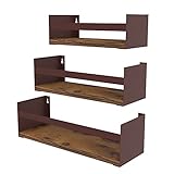 Giftgarden Frosted Rust Iron Wood Floating Shelves Wall Mounted, Industrial Hanging Storage Rustic Wall Shelf with Bar Bracket for Bathroom Kitchen Bedroom Living Room, Set of 3, Brown