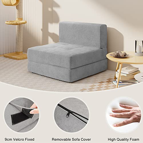 Aiho Folding Sofa Bed, Memory Foam Floor Couch Futon Sofa, Sleeper Sofa Chair Bed Couch Bed, Modern Linen Fabric Removable Cover, For Living Room/Apartment/Dorm/Loft (Light Grey) #TOP3