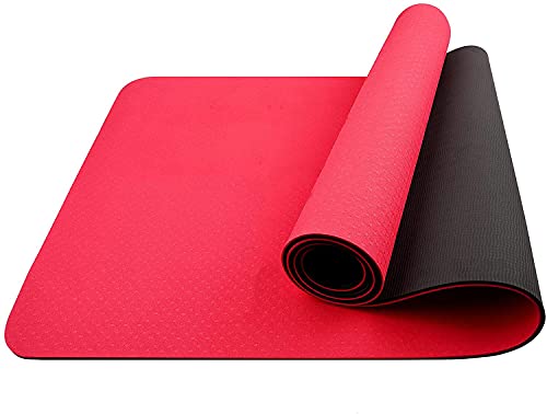 Sosila Yogamatte Gymnastikmatte 6mm TPE ECO Matte rutschfest umweltfreundlich hypoallergen hautfreundlich, für Yoga Pilates Gymnastik Fitness, mit Tasche Trageband 183 x 61 x 0,6 cm (Schwarz-Rot) Cover