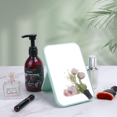 Image of Makeup Mirror for Dressing Table | HD Clear Reflection Vanity Mirror with Stand | Foldable Desktop Mirror for Makeup, Shaving, Skincare & Grooming | Lightweight Travel Mirror (Green) (Plastic)