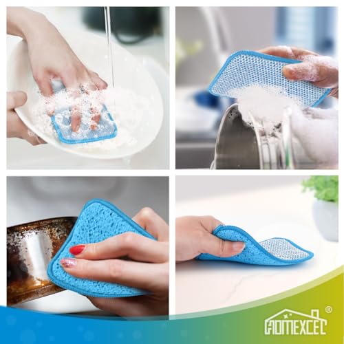 Image of HOMEXCEL 12 Pack Scrub & Wipe Cloths, Scrub Sponges with Non-Scratch Wire Dishwashing Rag for Kitchen, All-Purpose Cloth for Dishes, Pots, Pans, Non-Stick Cookware, Countertops (Blue)