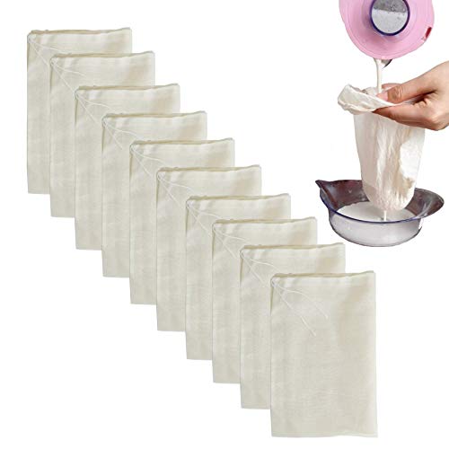 Cheesecloth Bags for Straining,Reusable Cold Brew Coffee Cheese Cloths Strainer,Large Nut Milk Tea Juice Bag,100% Natural Cotton Fine Mesh Filter Bags (X-Small,10 PACK)
