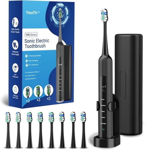 Sonic Electric Toothbrush for Adults and Kids, 47,000 VPM with 5 Modes and 3 Intensities, Travel Toothbrush with Case, 3 Hours Charge for 60 Days, Built-in Smart Timer Black