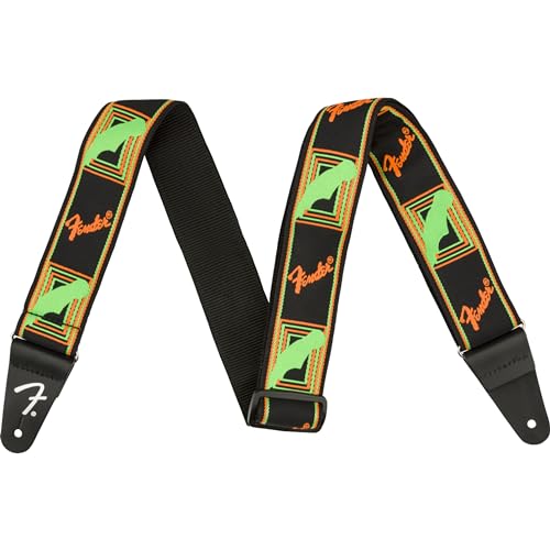 Sangle pour guitare Fender Neon Monogrammed Green Orange en polyester 5cm