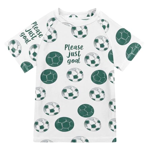 ALAZA Kids Rash Guard Boys Toddler Swim Shirts Short Sleeve Green Football White UPF 50+ 3T