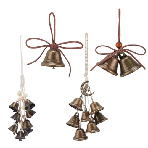 PH PandaHall 4pcs Cloches Suspendues de Noël Cloches Vintage Rustiques Carillons Éoliens de Décor Cloches Magiques en Métal avec Corde de Suspension pour...