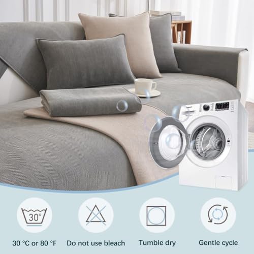 DUJUIKE Sofa Überzug 1/2/3/4 Sitzer, Chenille Sofaüberwurf, Ecksofabezug, L-Form Sofabezug, Katzensofa-Schutz, Knitter- und Kratzfest, Waschbar, rutschfest für U Form Sektionssofa(Grau,70x180cm)