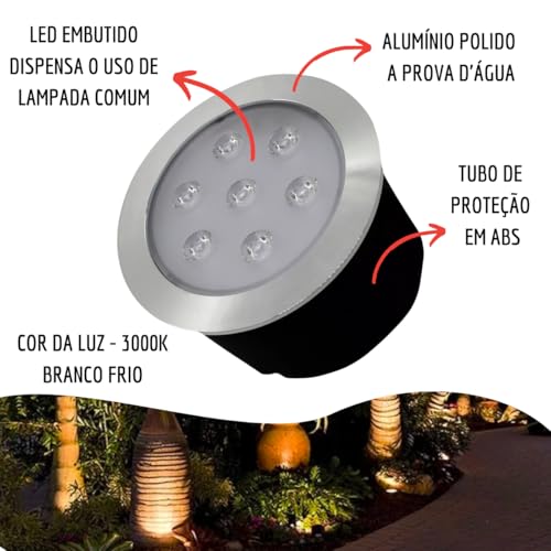 Balizador Led Embutir Chão Piso Jardim 7w 3000k Bivolt Ip67