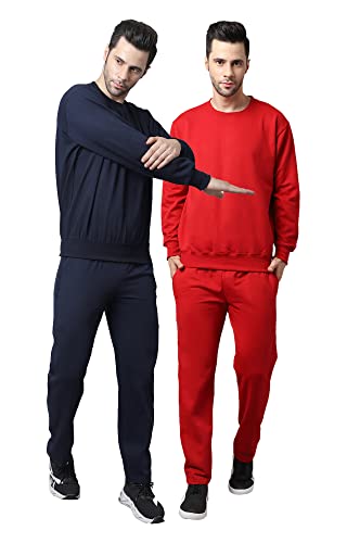 Image of Mack Jonney Fleece Solid Tracksuit Co-ord Set for Men (Pack of 2)-SW RN NVY MRN LOWER NVY MRN 04-P