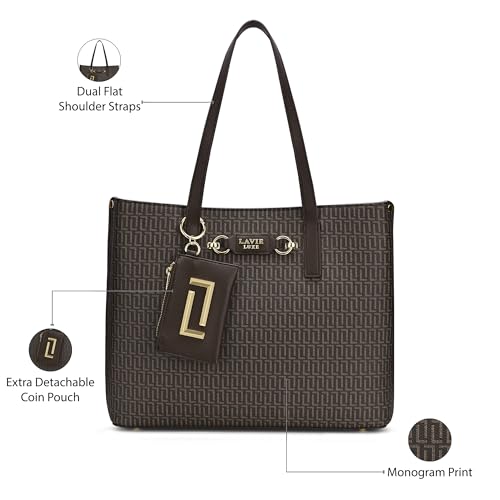 Image of Lavie Luxe Women's Monogram Chloe 3 Compartment Tote Handbag | Tote Bag For Work | Ladies Purse | Stylish Shoulder Bag | Gift For Women