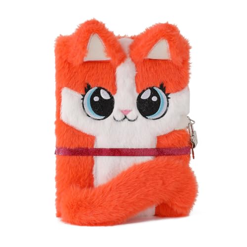 ISAKEN Cuaderno de peluche de gato, cuaderno de diario secreto de felpa con candado para escribir y dibujar, regalos de diario de felpa para niñas, niños y niños