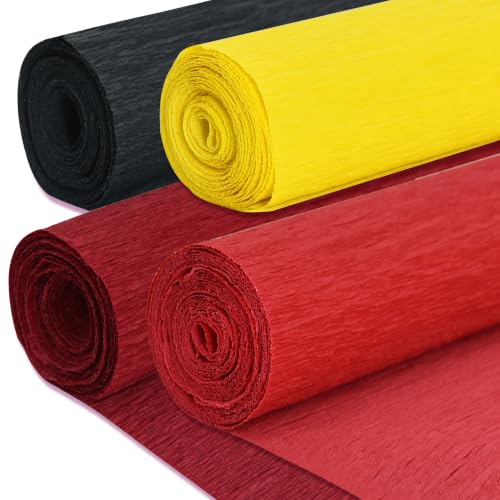 Image of BEISHIDA Red Yellow Black Crepe Paper Roll, 4 Rolls Crepe Paper Sheet