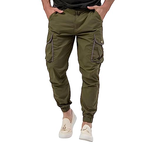 Men's Hiking Pants Waterproof Mens Elastic Waist Linen Men Summer for Cargo Casual Lightweight Street