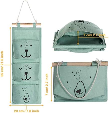 Aitsite 2 Pcs Wall Hanging Storage Bag|Cartoon Over The Door Closet Organizer|Linen Fabric Organizer with 3 Semicircular Pockets for Bedroom Bathroom Kitchen (Grey+Cyan)