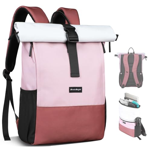 hk Rolltop Rucksack Damen & Herren, Großer Laptop Rucksack mit Computerfach 17 Zoll Laptop Schulrucksack Teenager Mädchen Rucksack Wasserdicht Mit USB Anschluss für Reisen, Arbeit, Uni Schule