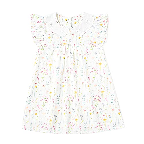 Image of Simplee kids Baby Girls Casual Dress Toddler Smocking Dress Floral Print Sundress for Spring Summer 1-6 Years