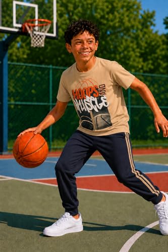 Image of Pro Athlete Boys Pants Set - 3 Piece Active Short Sleeve Graphic Tees Athletic Shorts and Jogger Sweatpants for Boys