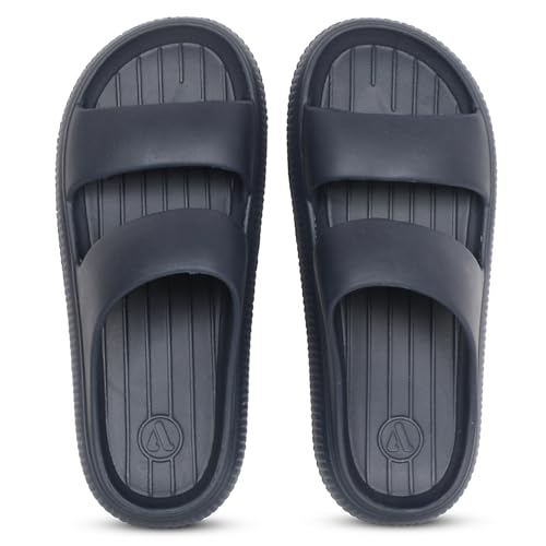 Image of Aqualite Men's Slides Slippers | Slip-On Comfort Flipflop Flat Base, Anti-Skid Sole & Lightweight | Casual Home & Outdoor Sandal for Men