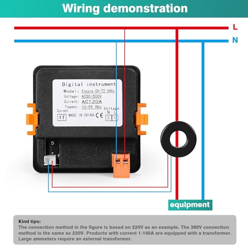 DEWIN Digitales Voltmeter Amperemeter, AC Spannungsmessgerät Watt Messgerät Multifunktions Multimeter Voltmeter Amperemeter Frequenzmesser 120A AC 50–500V