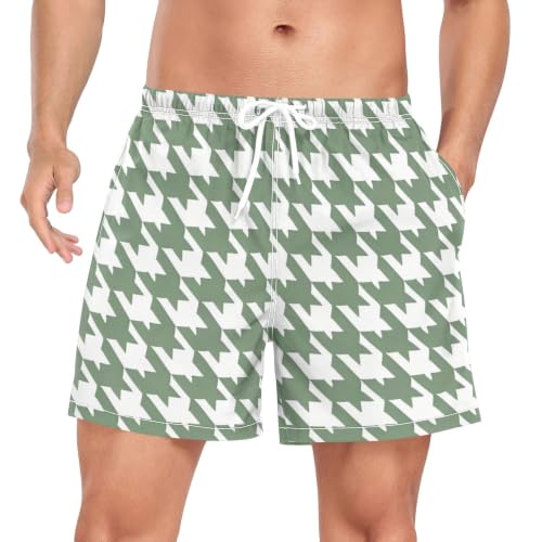 Pantalones cortos de natación verdes y blancos para hombre de secado rápido