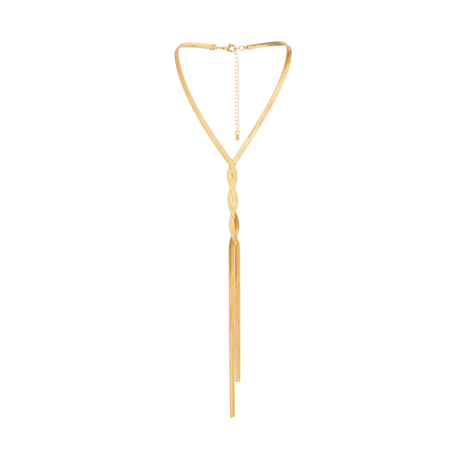 GIGB PBDK Chunky Gold Long Knot Necklace, Dainty Trendy Geometric Punk Hip Hop Party Lariat Y Necklace, Unique Snake Bone Chain Charm Jewelry Gift for