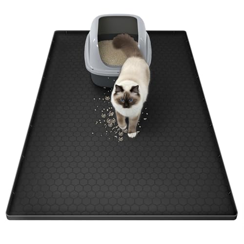 Katzenklo Matte 86x56cm - XXL Katzenstreu Matte, Katzenmatte Katzenklo Unterleger Waben, Lebensmittelechtem Silikon, Wasserdicht, rutschfest, Leicht...