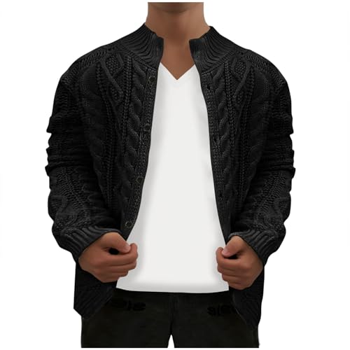 Mens Cardigan Sweater Big and Tall Relaxed Fit Lightweight Cable Knitted Botton Cardigan Stand Collar Chunky Sweaters2