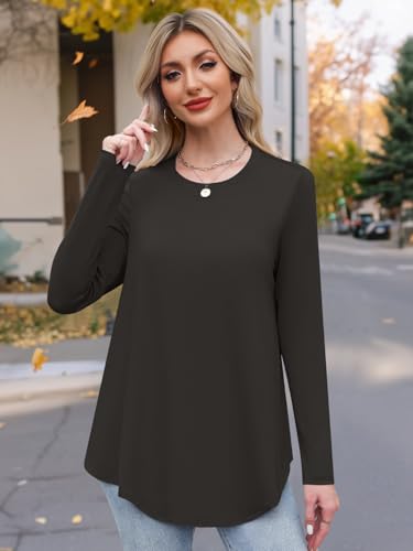 JUSTFASHIONNOW Womens Long Sleeve Shirts Crew Neck Casual Basic Blouse Flowy Loose Tunic Tops Fall Fashion 20253