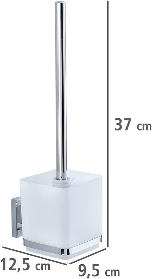 WENKO Vacuum-Loc Toilet Brush Quadro, Stainless Steel, Silver Shiny, 9.5 x 12.5 x 37 cm