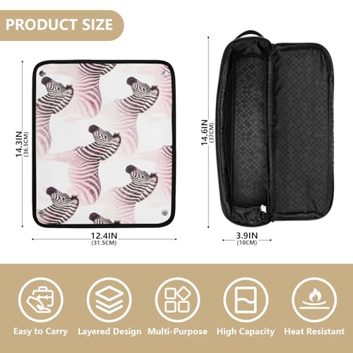 Bolsa de viaje para herramientas de cabello con tapete resistente al calor impermeable para planchas y rizadores de pelo, organizador de viaje para herramientas calientes, estilo con estampado acuarela rosa de cebras miniatura 4