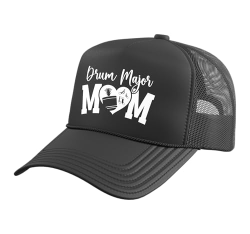 Drum Major Mom Heart Drum Major Mother Drum Major Mama Trucker Hat with Adjustable Mesh Back, Black