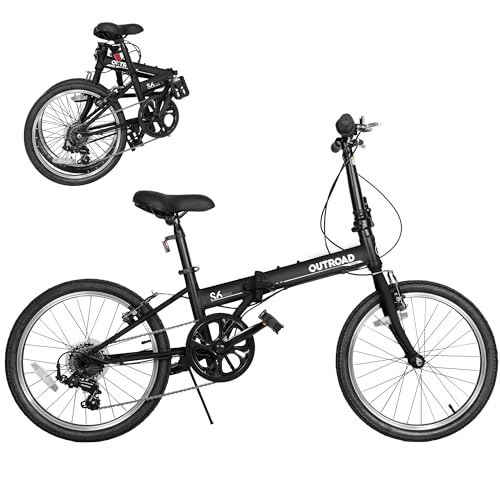 Brightpeak 20-inch 7-Speed Folding Bike - Lightweight Aluminum Frame, Adjustable Stem, Easy Fold for Commuting & Storage (Black)
