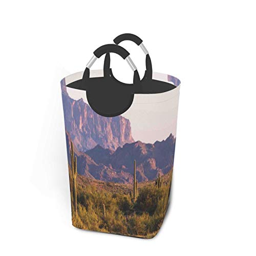 Wäschesack,Landschaft Kaktus Berg im Frühjahr drucken,Großer faltbarer Wäschekorb,zusammenklappbarer Wäschekorb,zusammenklappbarer