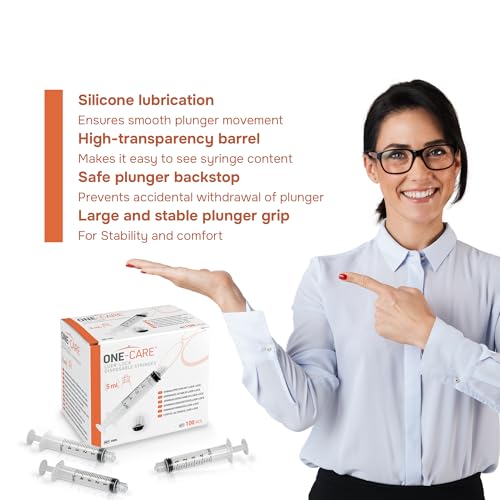 Image of MediVena ONE-CARE 5ml Luer-Lock Syringes, Sterile, 100 /bx Blister-Packed Syringes 5cc (Pack of 2)