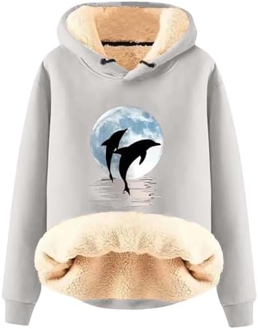 Heevina Fleece Hoodie Women Dolphin Drawstring Sherpa Fuzzy Fluff...
