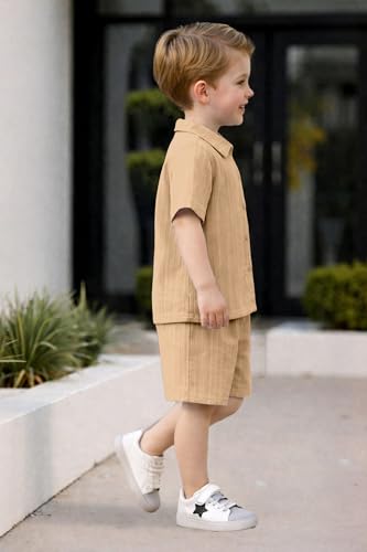 Image of Fashion Dream Boys Cotton Blend Solid Co-ord Set|Boys Co-ord Set|Boy's Clothing Set|Boy's 2 Piece Set|Clothing Set|Boys Shirt and Short Set|Co-ords