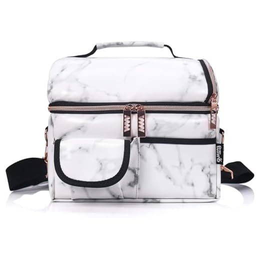 PuTwo Lunch Bag, 8L Insulated Lunch Bags Double Compartment Lunch Tote Leakproof Lunch Cooler Bag with Adjustable Shoulder Strap Freezable Lunch Bag Meal Prep Bag for Women - Marble Lunch Bag