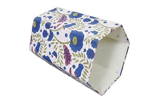 Image of Generic 3.3 Gallon Cotton Hand Block Printed Paper Waste Basket |Small Decorative Trash Can for Housewarming Gifts in Living Room, Bedroom, Bathroom | Eco-Friendly, Plastic-Free (1, WHITE BLUE GREEN)