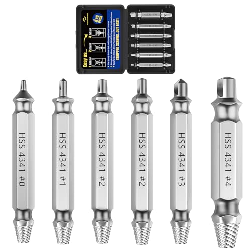 Nuovoware Damaged Juego Extractor de Tornillos Dañados, 6 PCS Extractor de tornillos dañados, Juego de Extractores HSS 4341 Multiusos, Ideal para bricolaje y reparaciones en el hogar, Plata
